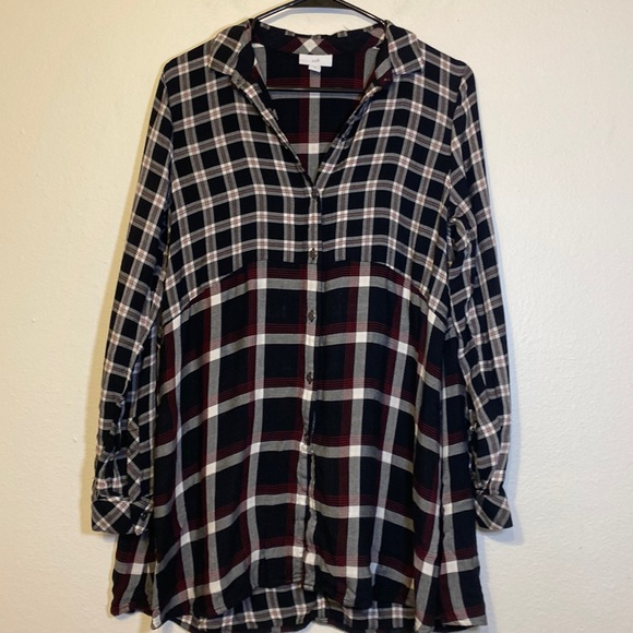 J.Jill Multi Plaid Button Front Collared Tunic Top Women's XS - Picture 1 of 9